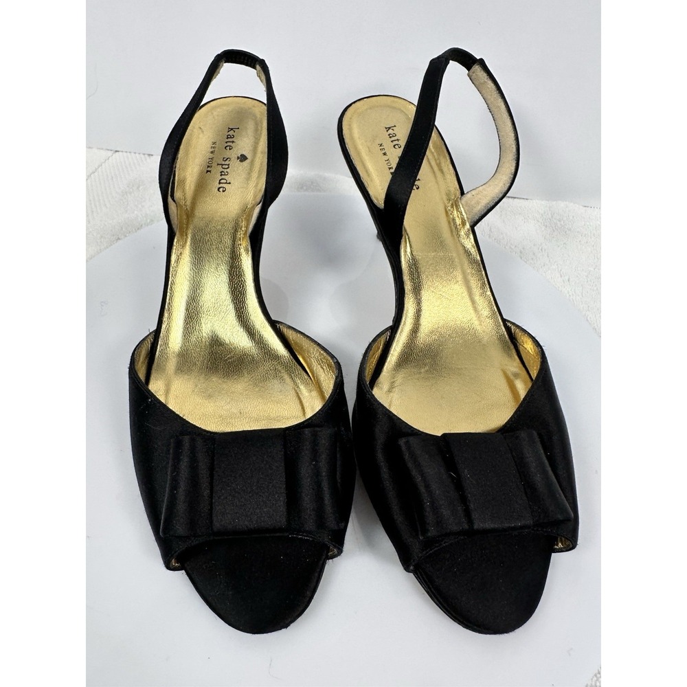 Kate Spade New York Black Satin Bow‎ Slingback Open Toe Heels Size 9